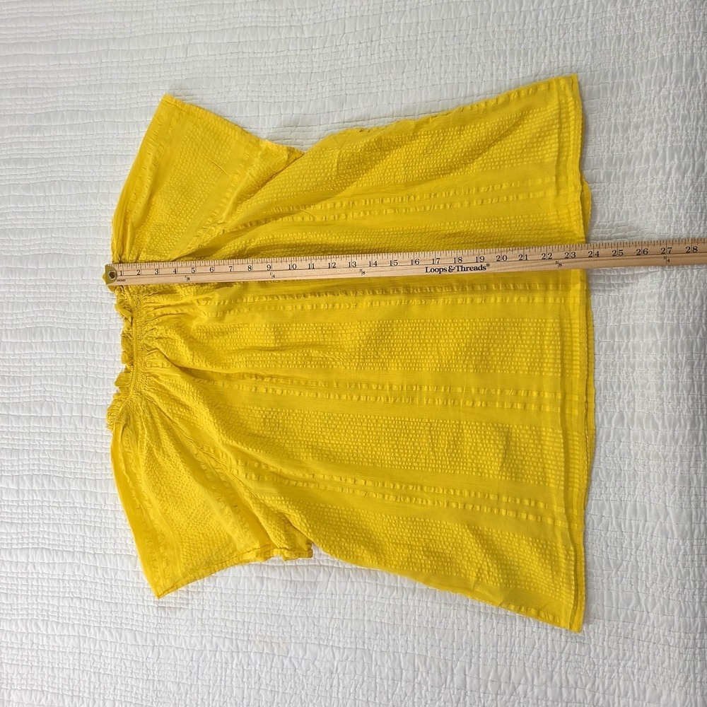 J Crew Ruffle V-Neck Blouse XL Butter Yellow Cotton Textured Short Sleeve Top - Picture 13 of 15